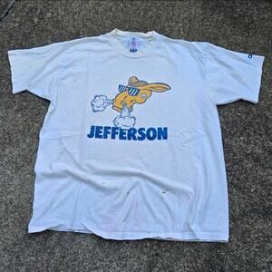 Vtg 90s ADIDAS Jefferson High School Democrats Cartoon Logo School TShirt XL USA